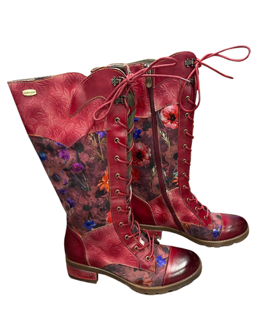  Grenat, punainen nauhasaapas kukkakuviolla