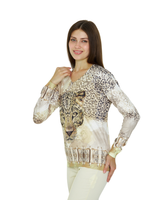 Timanttikoristeltu leopardi pusero, beige