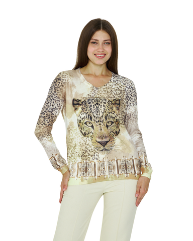 Timanttikoristeltu leopardi pusero, beige
