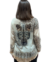 Läpikuultava paitapusero, bling beige leopardi