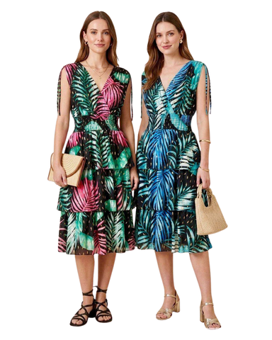 Leana Mode Trooppinen Midi-Röyhelömekko. One size. 2 kuosia