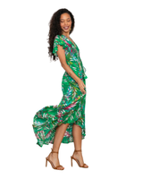 Saija mekko <3 perhoshihallinen maksimekko, vihreä, lehtikuviolla