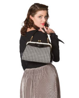 Marilyn. Mustavalkoinen rusetti käsilaukku-Kukonaskel kuviolla 