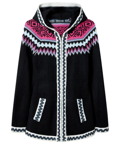 Upea vetoketjullinen hupullinen Fairisle-neuletakki