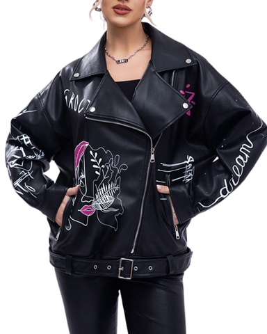 Musta ja valkoinen Pop Art keinonahkatakki