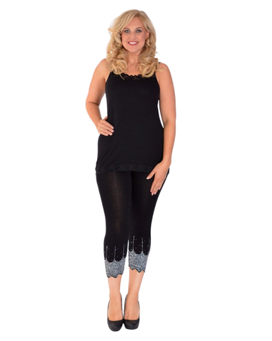 Joustavat vajaamittaiset leggins housut koristelahkeilla. 2 väriä