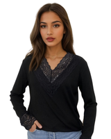 Pitkähihainen Pitsikoristeinen pukeutumispusero, eri värejä