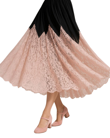 Romanttinen Mustan ja roosan sävyinen pliseerattu Pitsimidihame