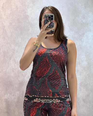 Timanttinen hihaton mustapunainen, toppi