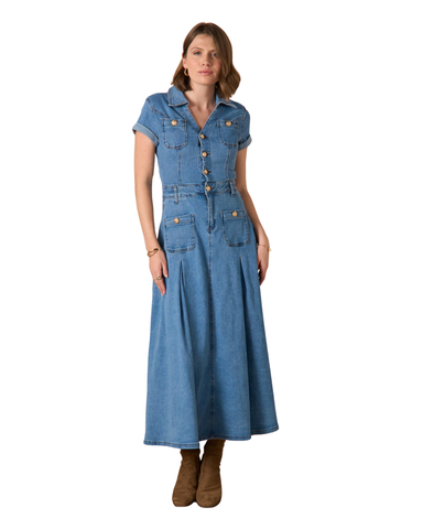 Pitkä, joustava farkkumekko