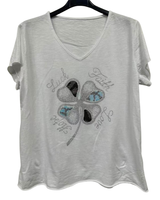 Valkoinen glitter neliapila T paita. One size