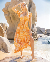 Saija mekko, Perhoshihallinen maximekko, kultakuvioinen oranssi