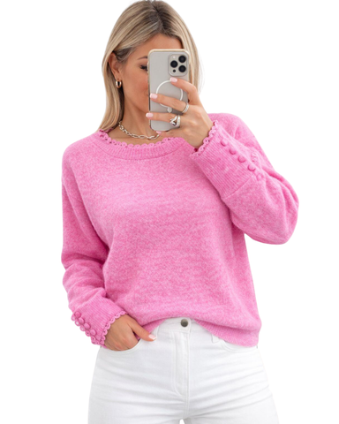 Emma. Pehmeä pusero nappi/pitsi yksityiskohdilla