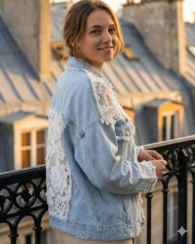 Naisten pitkähihainen farkkutakki klassisella kauluksella. 