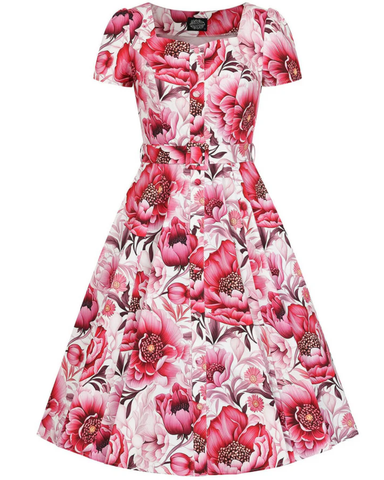 Camille kellomekko. Uusi pinkki kuosi ja pienet hihat