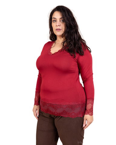 Pitkähihainen Pitsikoristeinen pukeutumispusero, eri värejä