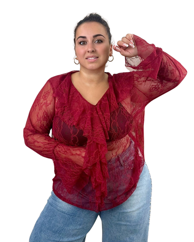 Pitsinen läpikuultava röyhelöpusero, eri värejä! 