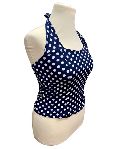 Tummansininen halter neck polkadot toppi