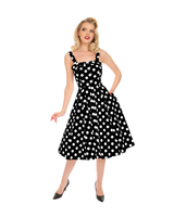 Priscila. Mustavalkoinen polkadot kellomekko