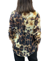 Läpikuultava paitapusero, mustaruskeabeige leopardi. Kukat