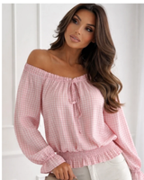Ruutukuvioinen, off shoulder pusero viskoosivuorella. One size