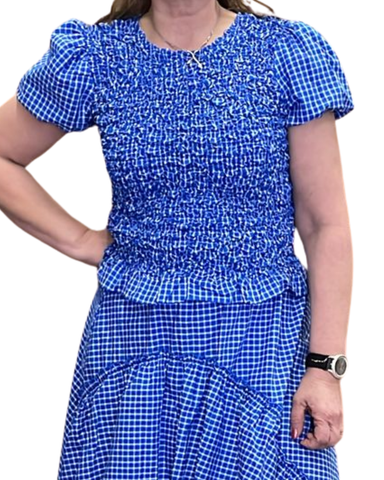 Kuminauhapoimutettu puuvillapusero pussihihalla, 2 väriä, yksi koko