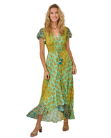 Saija mekko<3 Perhoshihallinen maksimekko, vihreä, kullan hohtoinen!