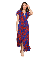 Saija mekko<3 Perhoshihallinen maksimekko,sininen,punainen lehtikuvio!