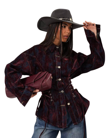 Sivunyöreillä varustettu samettifarkkutakki