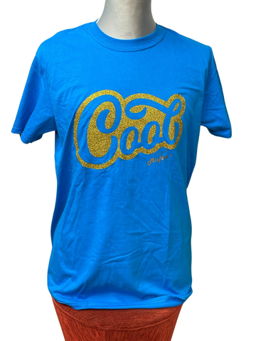 Miesten sininen Cool T-paita kultaglitterillä