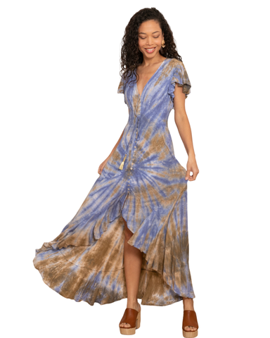 Saija mekko, Perhoshihallinen maximekko, batiikkiväri farkkusininen 