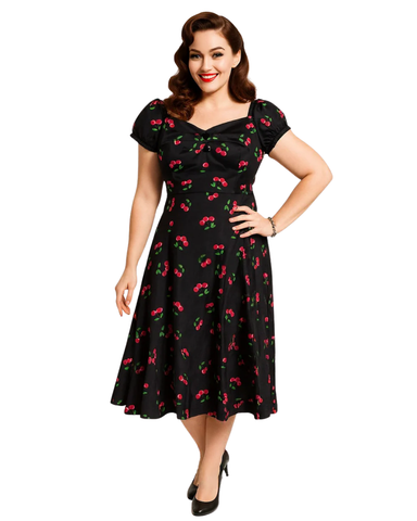 Kirsikka, mustapohjainen kellomekko