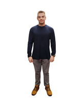 Miesten pitkähihainen t-paita, tummansininen. Myös reilut koot