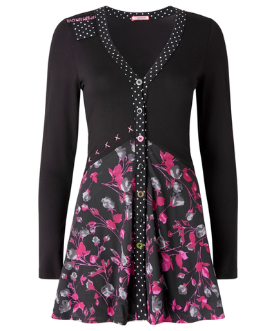 Musta kauniisti laskeutuva koristeellinen tunika