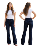Joustavat tummansiniset trumpettilahkeiset bootcut farkut
