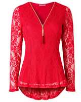 Tunikamallinen punainen pitsipusero. Lisää tulossa!