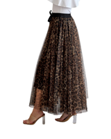 Upea ruskea leopardikuosinen pitkä tyllihame