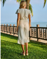 Saija mekko, lyhyt Perhoshiha mekko, Pellava, vaalea beige