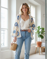 Boheemi virkattu liivi kukkakuvioilla. One size. Kaksi väriä