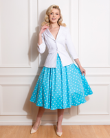 Klassikko, turkoosivalkoinen Polka Dot kellohame
