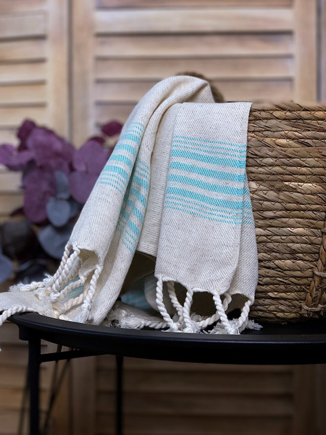 Hand Face Linen Hammam Towel Turquoise So Pretty