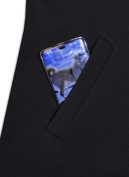 Softshell-takki, lyhyt helma, musta