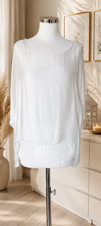 Silkkipusero  Alina, valkoinen tai taupe bling bling