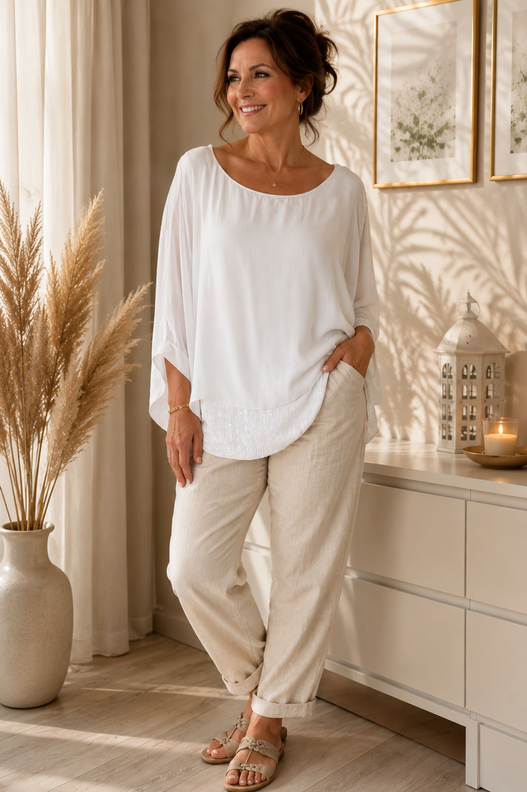 Silkkipusero  Alina, valkoinen tai taupe bling bling
