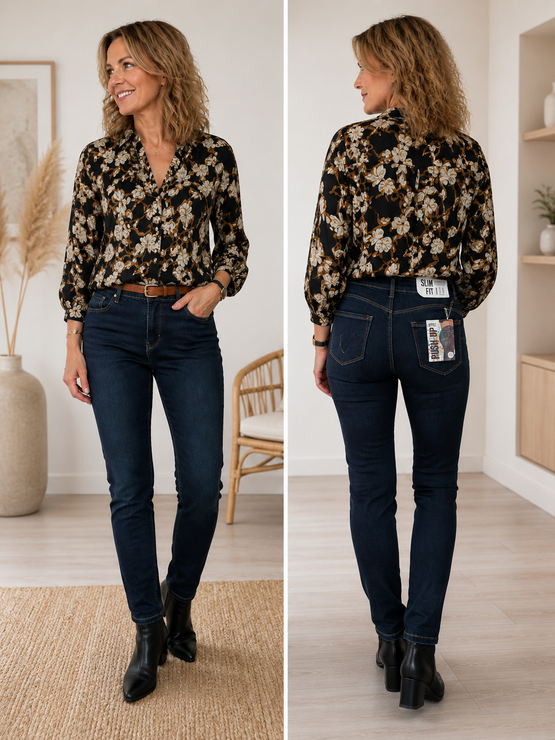 Slim Fit Jade farkut – hyperjoustavat push-up jeansit, keskikorkea vyötärö