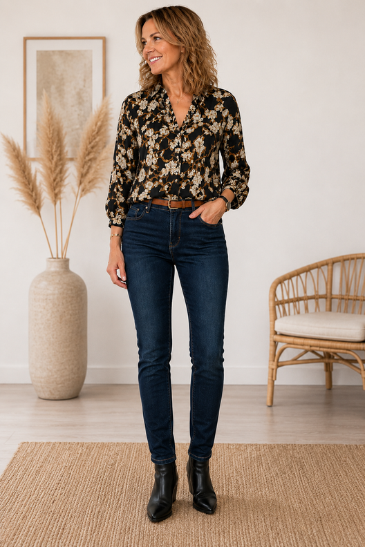Slim Fit Jade farkut – hyperjoustavat push-up jeansit, keskikorkea vyötärö