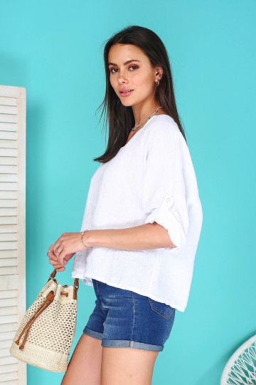 Paulina pellavapusero white