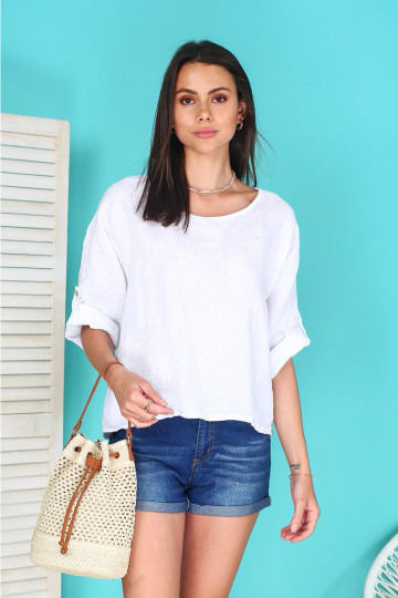 Paulina pellavapusero white