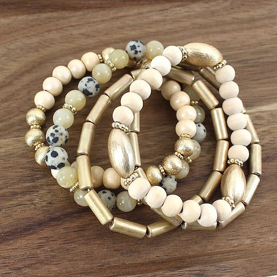 Rannekorusarja 5 kpl kivi/puu beige