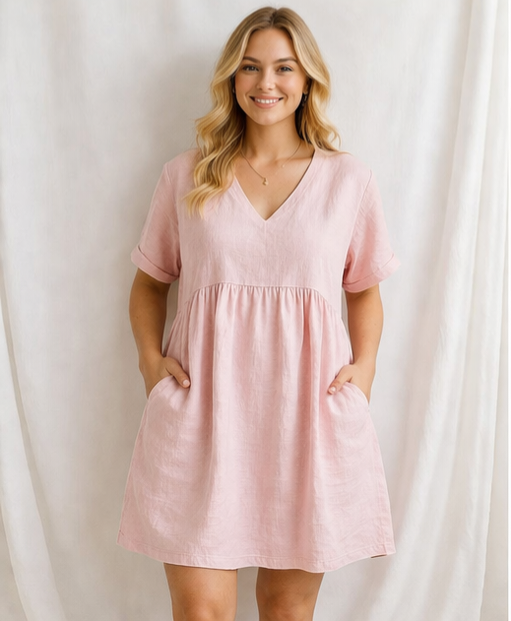 Pellavamekko naiselle – Adeliina roosa rento kesämekko